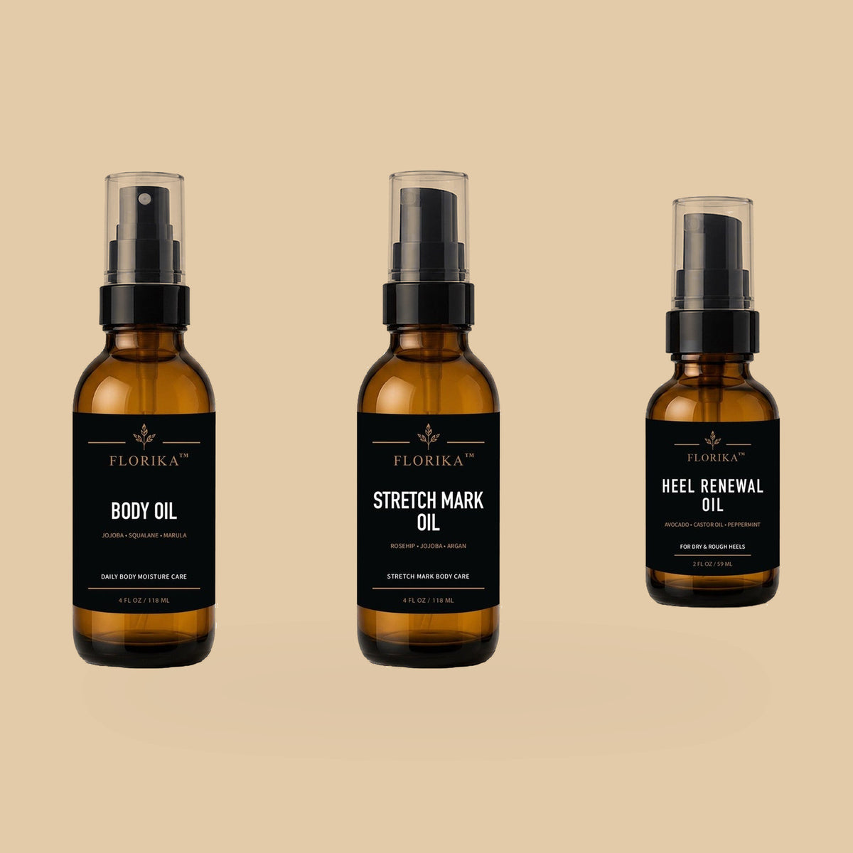 Florika Body Renewal Trio gift set — Body Oil, Stretch Mark Oil and Heel Renewal Oil